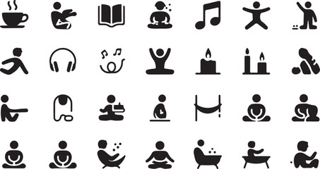 Obraz premium Simple black vector graphic illustration showing various lifestyle activity icons for user interface design projects