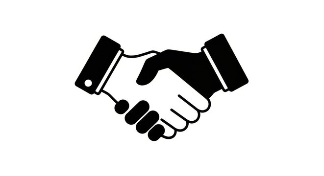 Minimalist handshake icon representing partnership and agreement between two parties isolated on simple white background graphic.