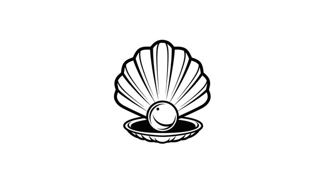 Open clam shell icon with round pearl.