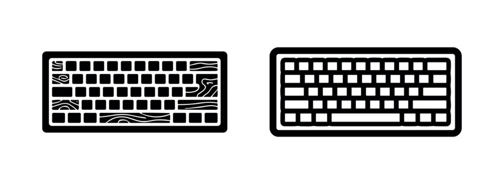 Computer keyboard with abstract wood grain pattern icon. Modern input device.