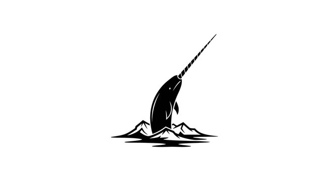 Narwhal unicorn of the sea breaching water silhouette logo.