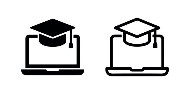 Online education icon showing a laptop with a graduation cap, symbolizing e-learning and remote studies.