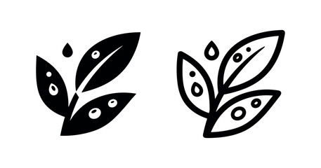 Naklejka premium Fresh Leaves with Water Drops Icon Set