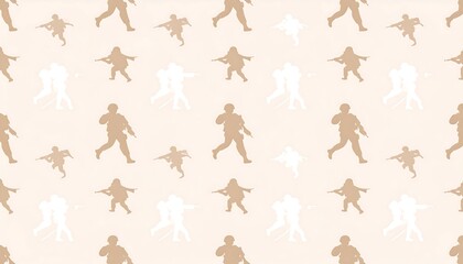 Fototapeta premium A seamless pattern featuring various martial arts poses on beige background