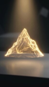 Glowing pyramid golden light abstract sculpture strategic navigation hologram with futuristic energy and dark pedestal backdrop