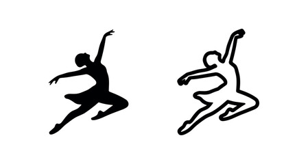 Graceful ballerina dancing and leaping icon set in solid and outline style © liubomir118809