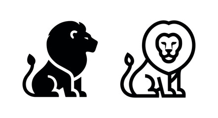 Naklejka premium Majestic sitting lion icon in solid and outline styles, symbol of strength and royalty.
