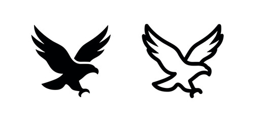 Naklejka premium Flying eagle or hawk icon set. Majestic bird of prey in flight symbol for nature and freedom.