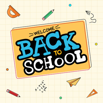 Welcome Back to School Banner Template with Classroom Supplies