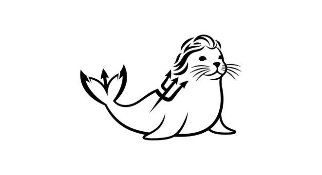 Stylized seal illustration holding a nautical trident.