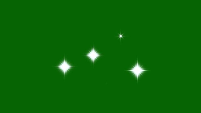 Magic sparkles glitter line stars animation loop in 4K. White flat cartoon vector doodle stars blinking on transparent green background. Sparkling energy light explosion decorative video.