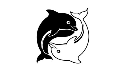 Fototapeta premium Two dolphins swimming in circle yin yang vector illustration.
