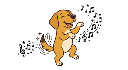 Obraz premium Cute Cartoon Puppy Dog Dancing with Music Notes Vector Illustration
