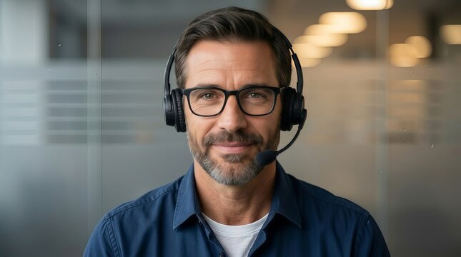 Professional customer support representative with headset