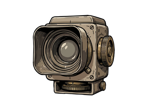 Highly Detailed Microfilm Reader Device With Large Optical Lens, Side Control Dials, And Intricate Mechanical Base For Vintage Film Processing, Vector Illustration