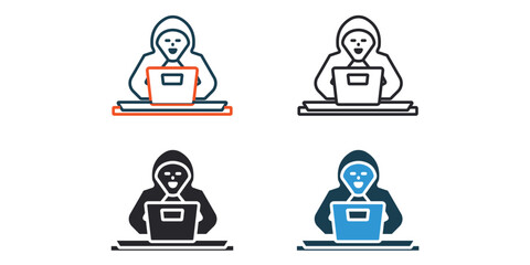 hacker icons outline and Flat Style,transparent background © sri