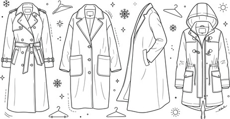 Winter Coat and Trench Jacket Fashion Mockup Vector Set for Retail Apparel Catalogs © MstBabli