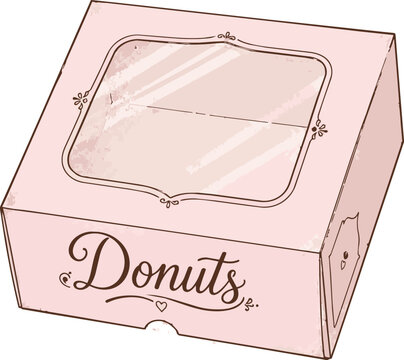 Hand Drawn Pastel Pink Pastry Box Clipart Isolated on White Background
