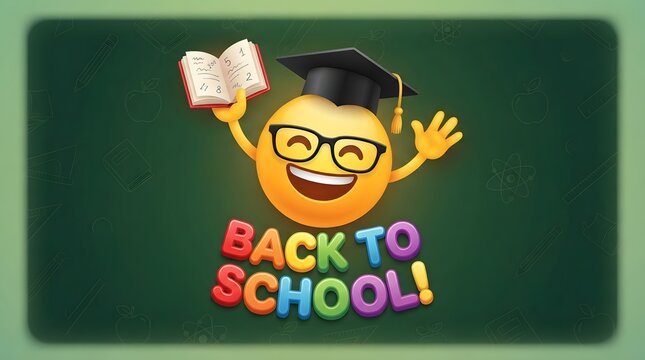 Back to school emoji with graduation cap and book
