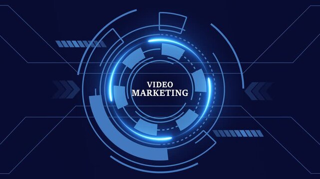 VIDEO MARKETING, for High-Speed Mobile Connectivity, Holographic Display, Financial Data Visualization, Digital Symbol in Futuristic Interface