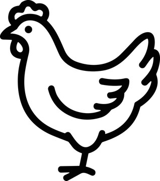 Simple Line Art Chicken Icon, Minimalist Farm Animal Illustration