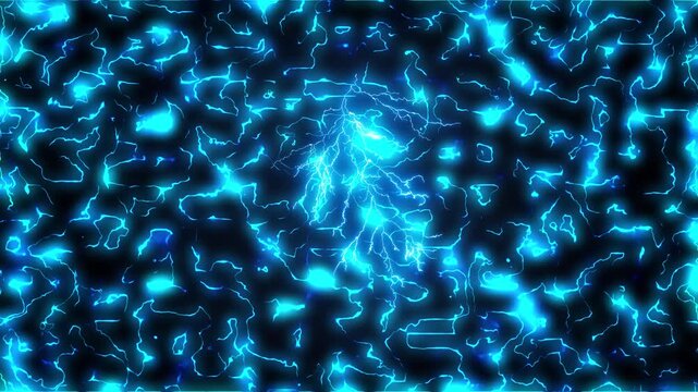 Abstract Glowing Blue Light Particles Moving in Dark Background.