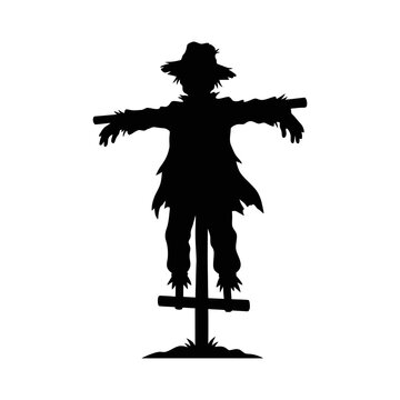 Scarecrow silhouette, black scarecrow, straw man, Halloween icon, vector illustration isolated on White Background