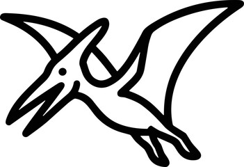 Flying Pterodactyl Outline Icon, Simple Line Art Dinosaur Illustration © ijj