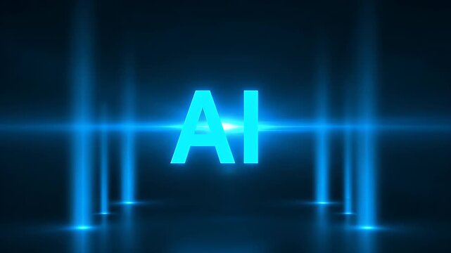 Ai artificial intelligence text logo with glowing blue light background effect