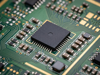 Fototapeta premium Close-up of electronic circuit board with chip