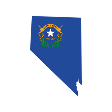 Nevada State Map with Official Flag Illustration on White Background