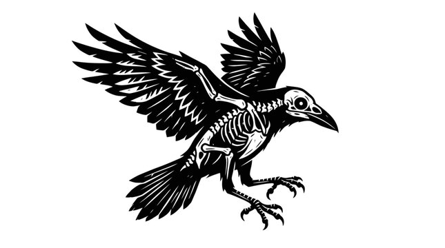 Crow silhouette with visible skeleton.