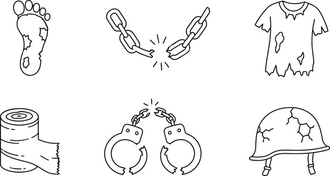 Set of hand drawn war damage and recovery icons in outline style