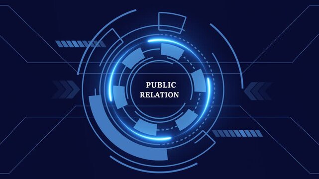 PUBLIC RELATION, for High-Speed Mobile Connectivity, Holographic Display, Financial Data Visualization, Digital Symbol in Futuristic Interface
