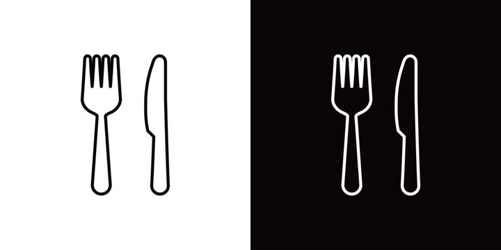 ナイフとフォークのアイコン。モノクロベクターイラストセット