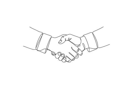 Handshake drawing continuous line art on white background