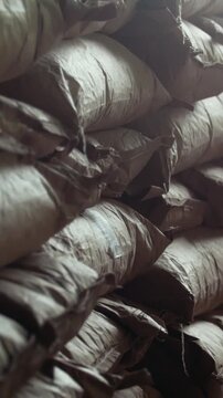 The large warehouse with packs of pasta at the macaroni manufacturing