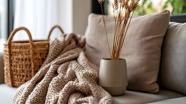 A beautifully appointed corner featuring natural textiles woven accents and soft daylight creating a peaceful reading sanctuary