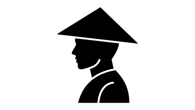 Asian Hat Silhouette: A stark black silhouette of a person wearing a traditional conical Asian hat, shown in profile, embodying cultural heritage and simplicity.