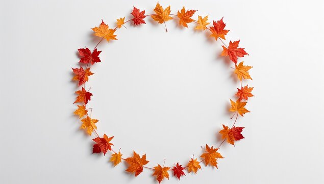 Autumn Maple Leaves Circle on White Background in Flat Lay Style for Fall Seasonal Decor