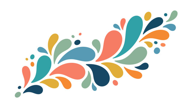 Vibrant abstract vector illustration featuring a flowing and organic decorative pattern composed of colorful teardrop and paisley-like shapes on a white background