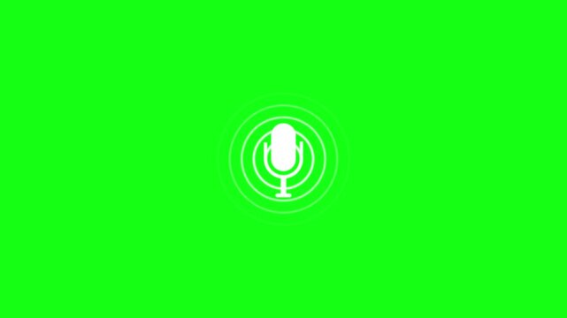 White color radio wave and voice recording podcast mic microphone button icon animation. Audio microphone icon animation on green screen background