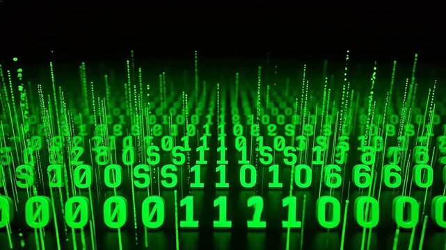 Green binary code on black background