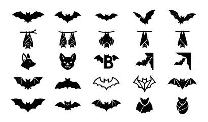 Fototapeta premium Minimal bat silhouette collection with flying mammal logo and wildlife vector icon set