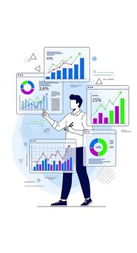 Business professional analyzing financial data charts on a digital screen.