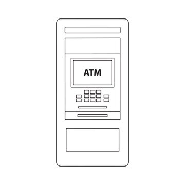 Atm Machine Outline Black Line Art On White Background