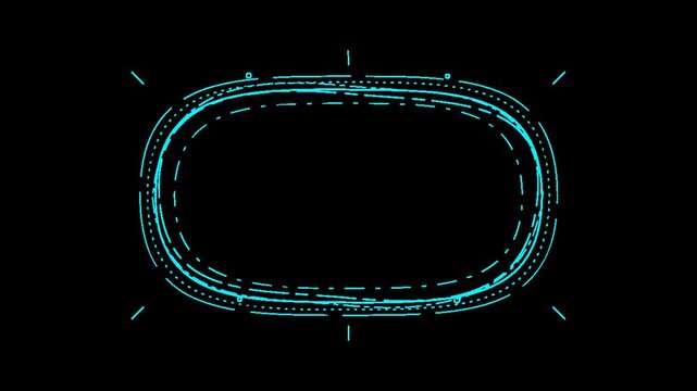 Futuristic digital HUD oval frame loading animation on black background