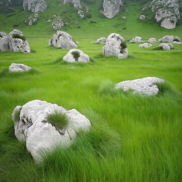 白い岩が点在するカルスト草原 シームレスループ動画背景 1:1 4K