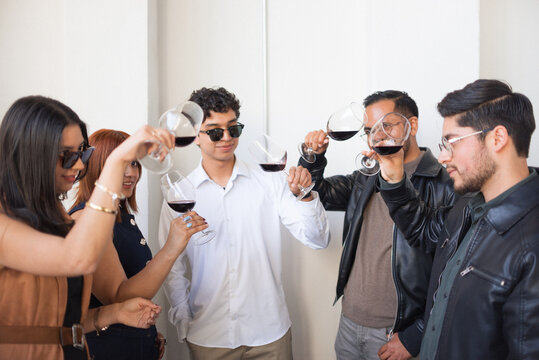 Friends having good time Drinking Wine
