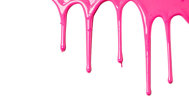 Vibrant pink paint liquid slime drips element isolated on a transparent background